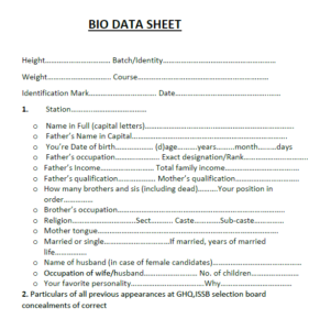 ISSB BIODATA FORM | TEST PREPARATION